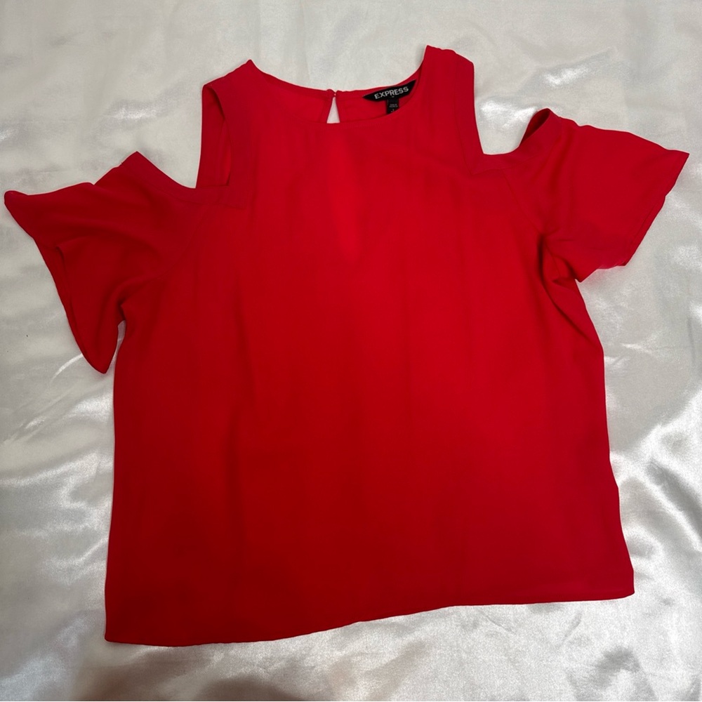 Express Red Cut Out Short Sleeve Blouse